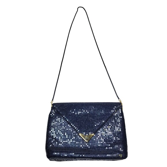Apelle Ellegant Handbags - Vintage Apelle Italia Beaded Envelope Handbag Blue & Gold Magnetic Chain Strap